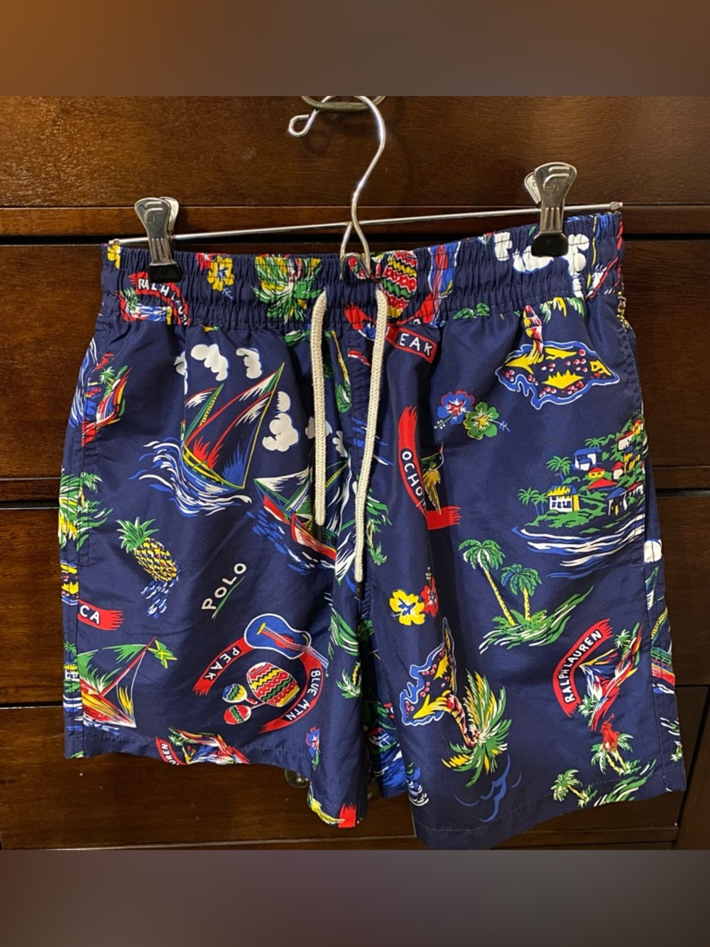 Polo Ralph Lauren Men’s S Swim Shorts Blue Mtn Peak Ocho Rios Vacation Beach